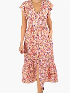 julia jordan Multicolor Floral V-Neck Midi Dress